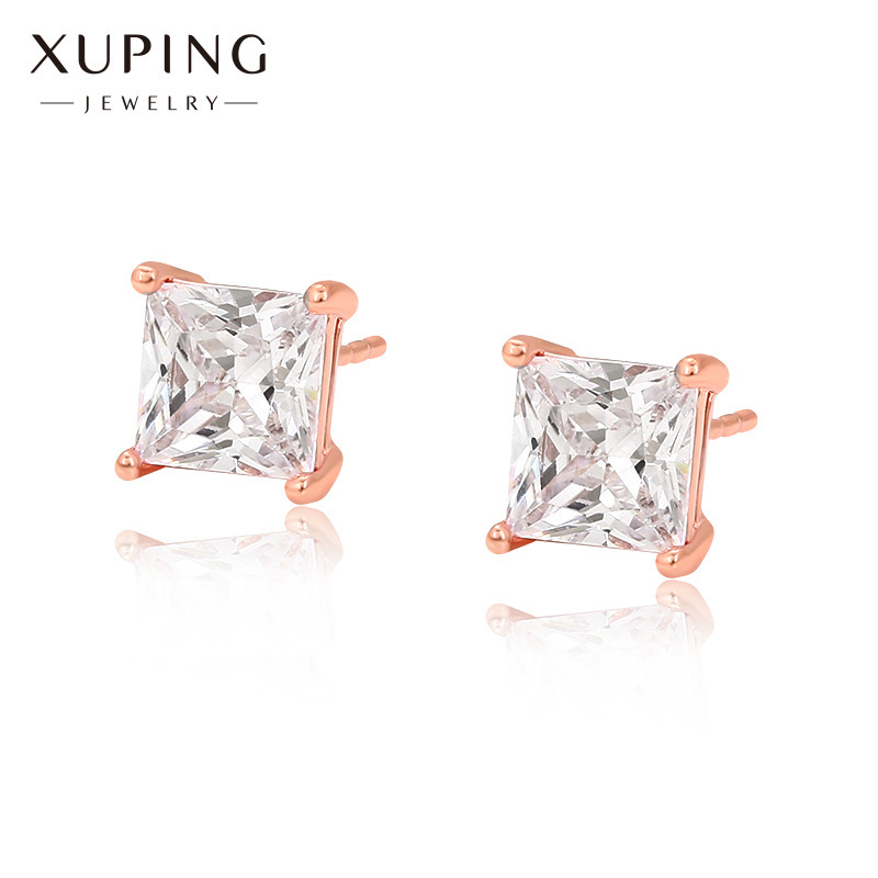 Pendientes Xuping Jewelry chapados en oro rosa con incrustaciones de circonia cúbica sintética de cuatro puntas, estilo minimalista, pendientes para uso diario, venta al por mayor.