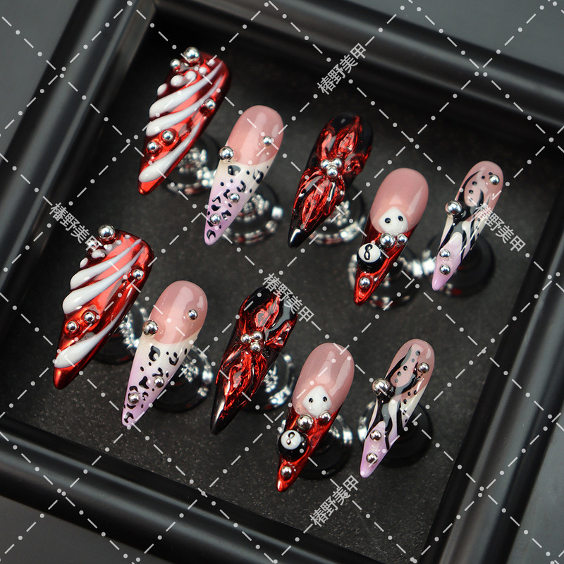 Sweet and Cool Spicy Girl Red and Black Gradient Purple Nail Art, Leopard Print Flame Heavy-Duty Long Nail Stickers That Enhance Complexion Sweet and Cool Spicy Girl Red and Black Gradient Purple Nail Art, Leopard Print Flame Heavy-Duty Long Nail Stickers That Enhance Complexion