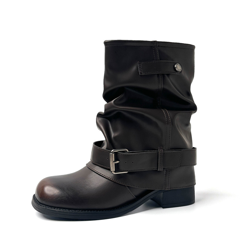 Botas de Caña Media para Mujer con Aumento de 7 cm de Superfibra con Tacón Ancho Antideslizante image 7