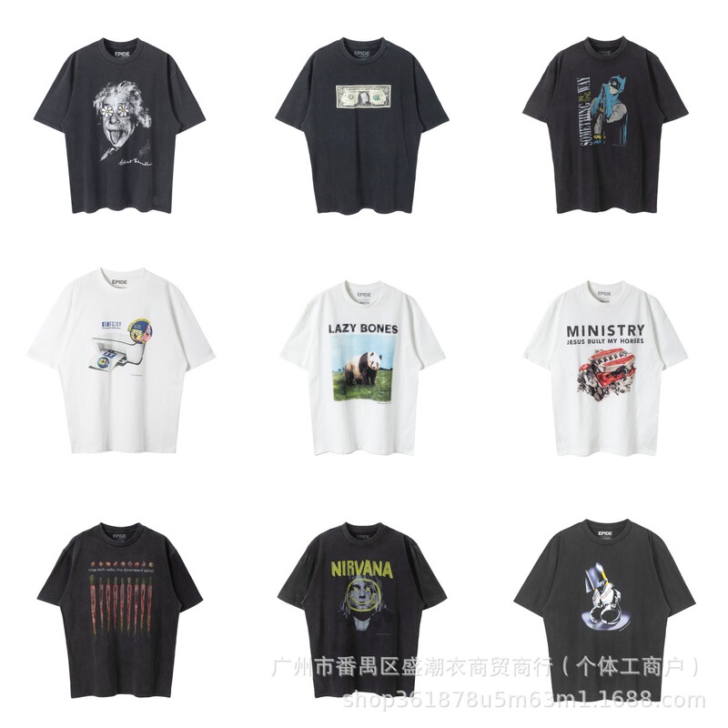 Epide Prefab Washed and Distressed Mj Michael Jackson Printed Retro Cylindrical T-Shirt