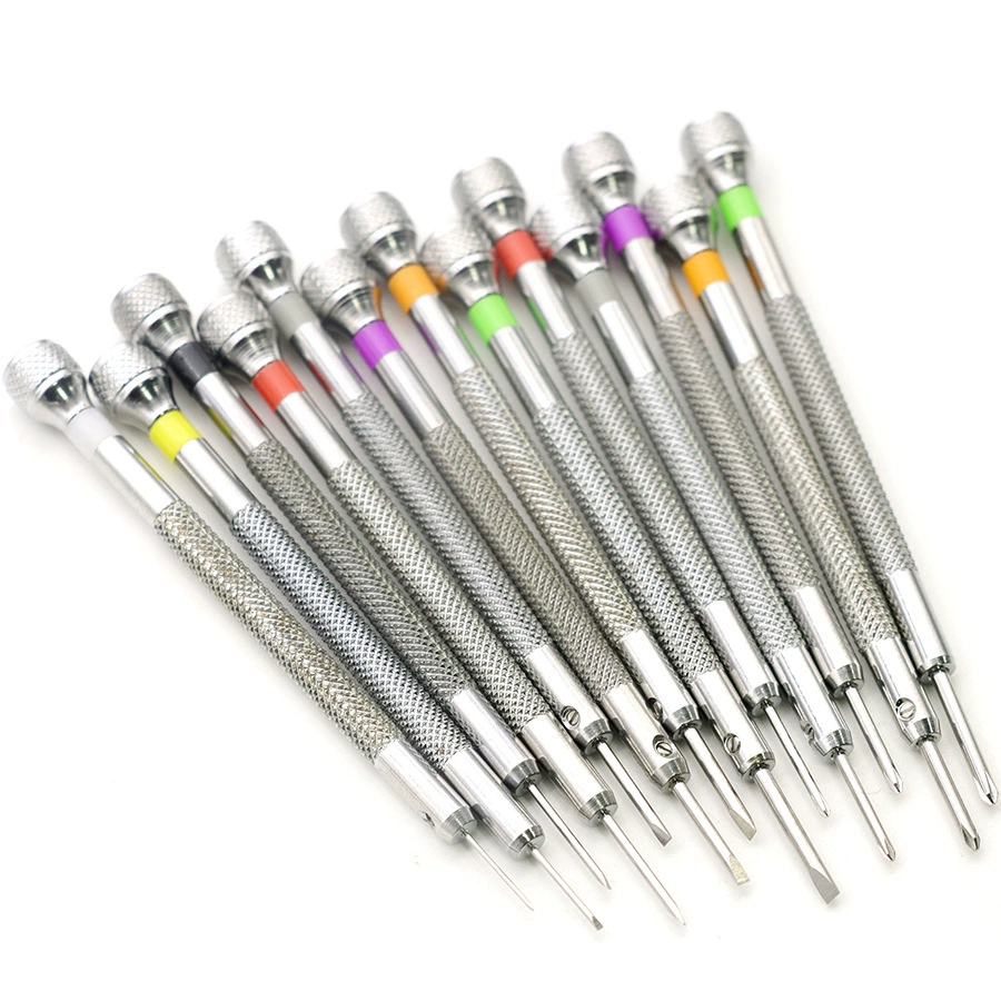 Precision Magnetic Screwdriver Set, 12-Piece Color-Coded Tips, Round & Cross 0.6–2.0 mm