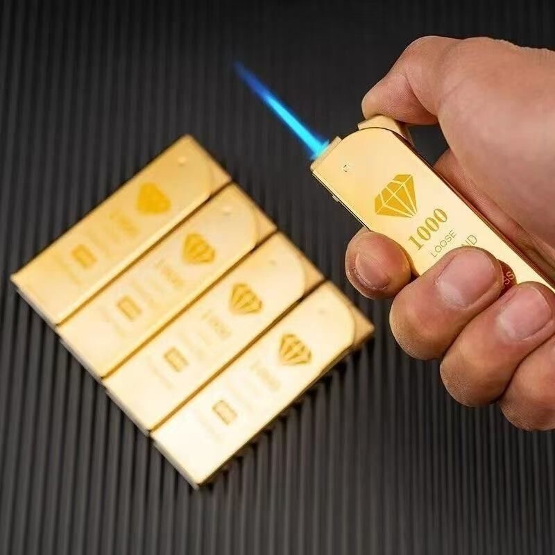 Metal straight blue flame windproof inflatable lighter wholesale and retail advertising printing laser engraving metal lighter