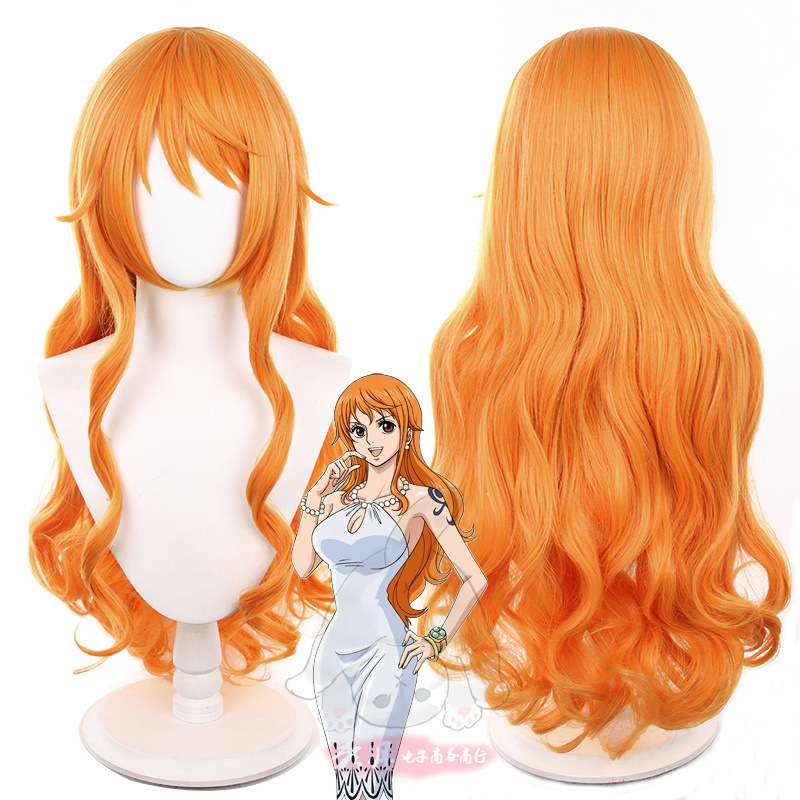 Xiu Dan One Piece Nami Cosplay Wig Orange 75cm Long Curly Hair in Stock Xiu Dan One Piece Nami Cosplay Wig Orange 75cm Long Curly Hair in Stock