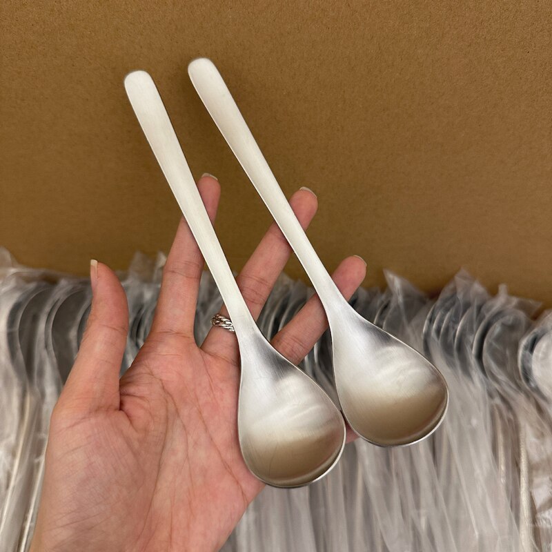 Korean High-End Matte Stainless Steel Spoon for Home Use, Long-Handled Premium Dining Spoon, Shallow Soup Spoon Korean High-End Matte Stainless Steel Spoon for Home Use, Long-Handled Premium Dining Spoon, Shallow Soup Spoon