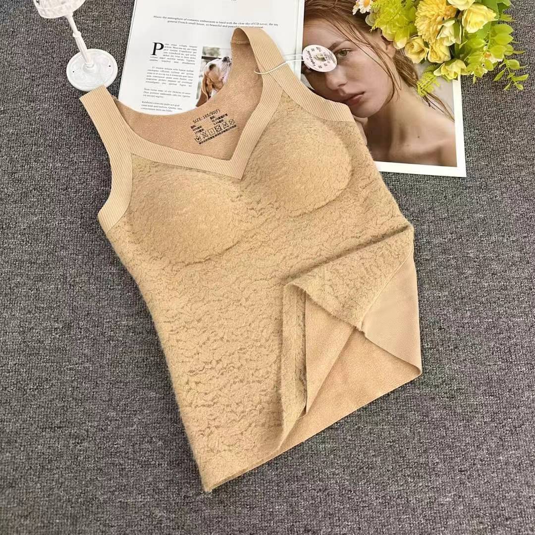 Nuevo chaleco de terciopelo de terciopelo caliente, super elástico, cómodo y cálido con almohadilla de pecho, camisa interior sin marcas gruesas