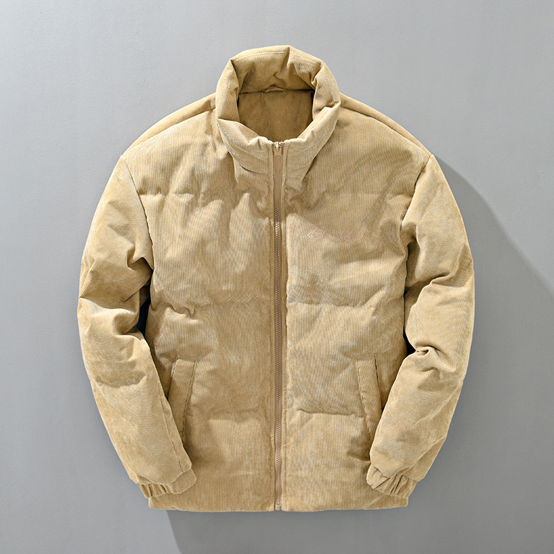 011 Fall/Winter Men's Vertical Collar Down Jacket Coat Youth Solid Color Fine Velvet Embroidered 90 White Duck Down Bread Clothing Tide