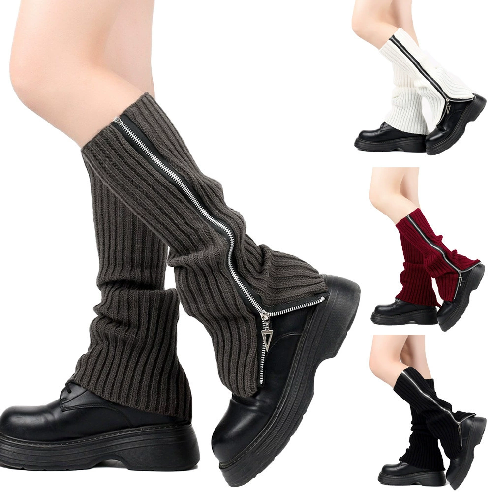 Woolen gaiters, demi-season knitted socks with zipper, Korean style