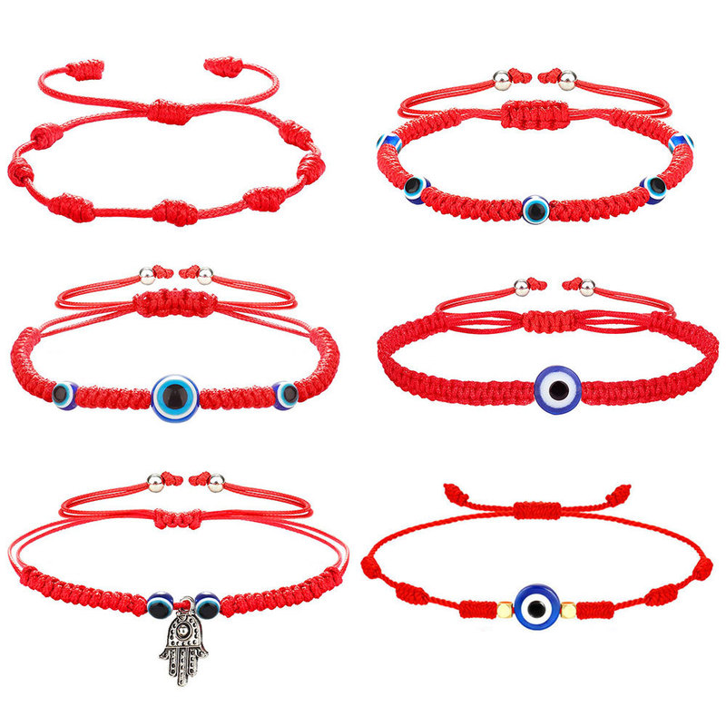 Amazon's Hottest Jewelry Palm Blue Eyes Evil Eye Set Red Rope Hand-Woven Bracelet Devil's Eye Bracelet