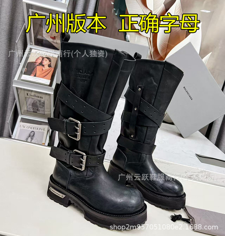 巴黎同款~毒液黑色骑士靴女2025新款厚底长筒靴子高街酷拽机车靴|undefined