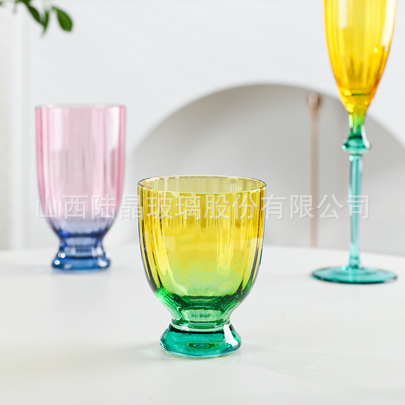 Vidrio de doble color transparente con cuentas copa de vino serie copa de vino tinto copa de champán copa de vidrio serie traje