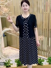 2025新款时尚妈妈连衣裙高腰宽松显瘦高级感假两件裙子中老年女装