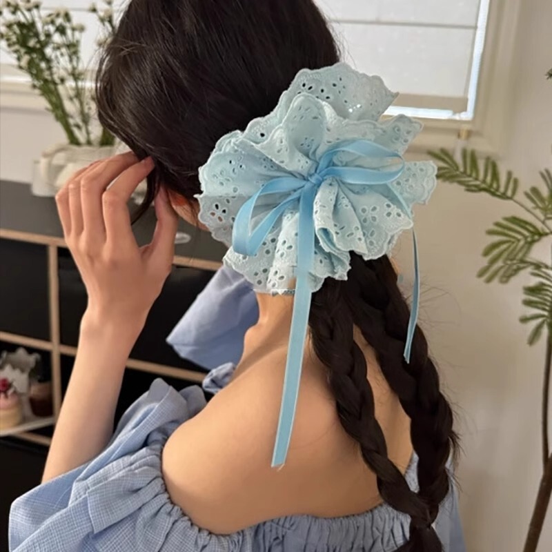 女性用フレンチレトロ大腸ヘアゴム、高級サテン韓国風万能ヘアロープ、森風ヘアロープ、ヘアアクセサリー、Lサイズヘッドギア|undefined