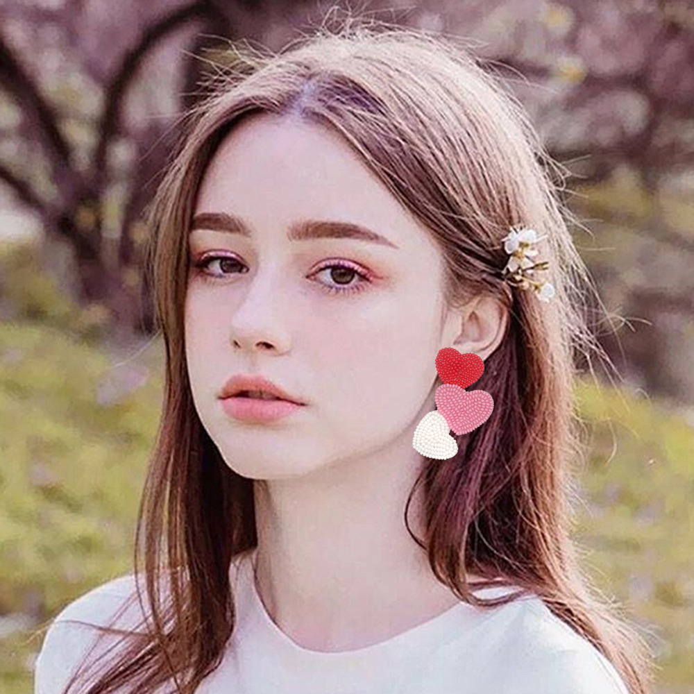 19g Weight Iron Ear Needle Material Ear Studs Classification 1 Pair Sweet Heart Shape Glass Ear Studs