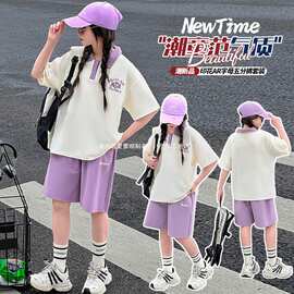 女童2026新款短裤套装5802成绩单五分印花字母图片色哈休闲