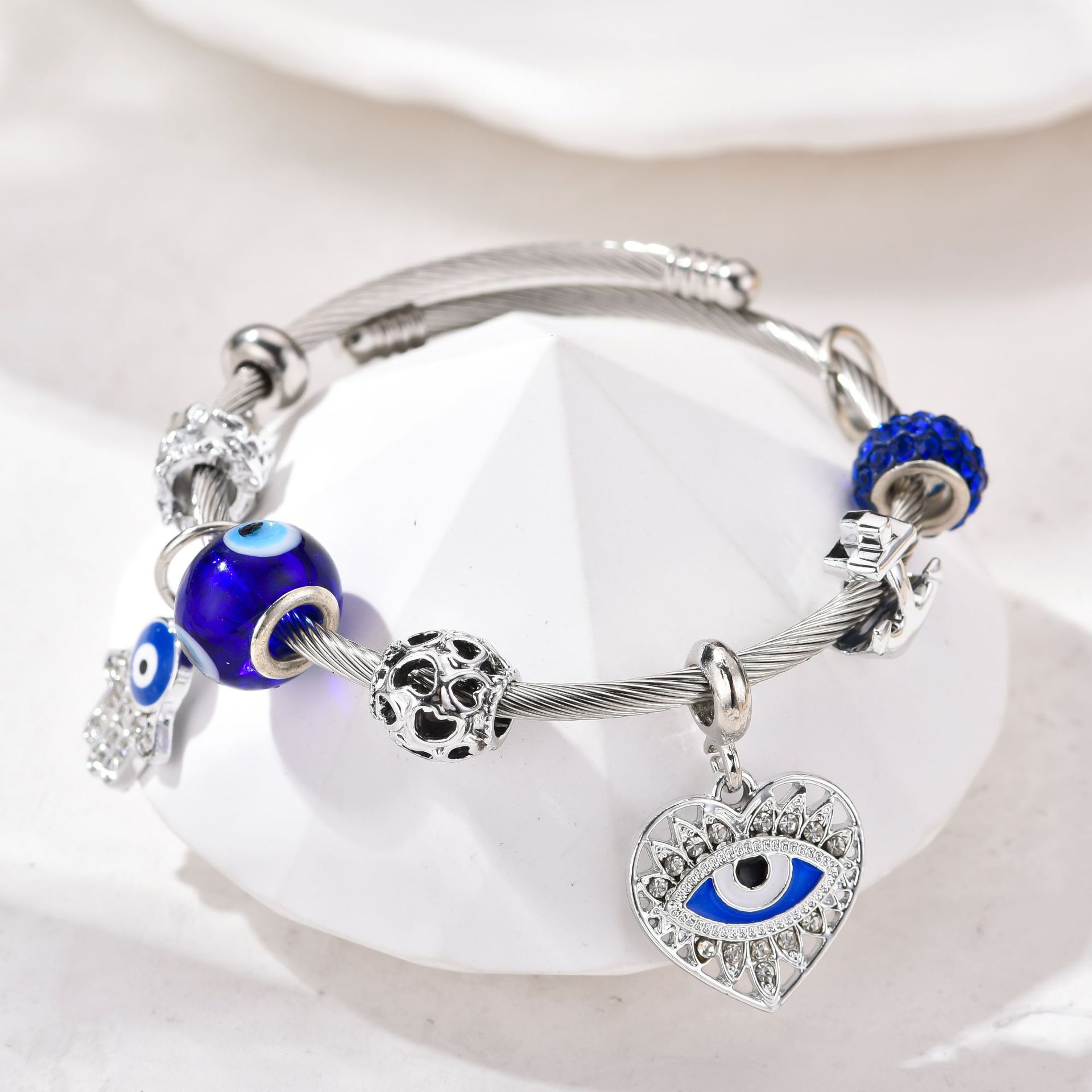 Blaues Auge Hand Herz Perlenarmband Handgefertigter Schmuck_voghion.com