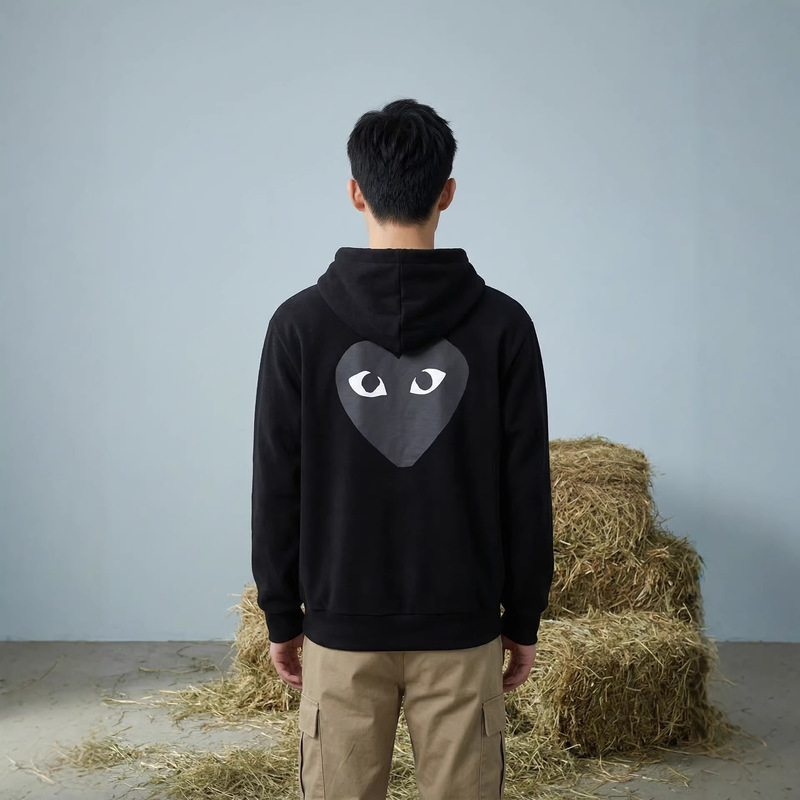 2026 Spring New Style Heart Eye Embroidery Hooded Sweatshirt for Men, Pure Cotton Fleece-Lined, Couple Style, Trendy Brand Jacket, Long Sleeves