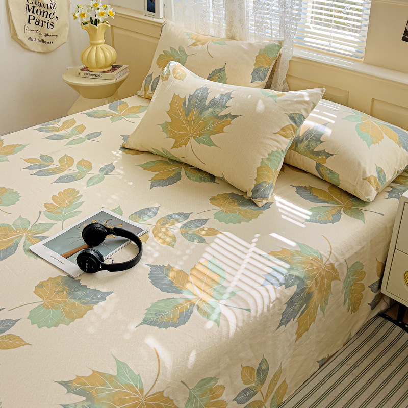 Pequeñas sábanas de algodón floral fresco, una sola pieza de 100 sábanas de algodón, dormitorio doble, traje de tres piezas para estudiantes, cuatro estaciones universales