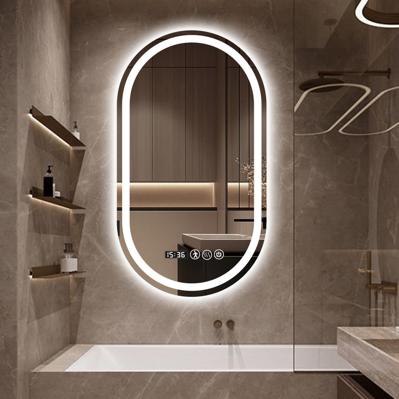 Atmospheric Smart Bathroom Mirror, Oval-Shaped Led Lighted Bathroom Vanity Wall-Mounted Illuminated Bathroom Mirror, High-Definition