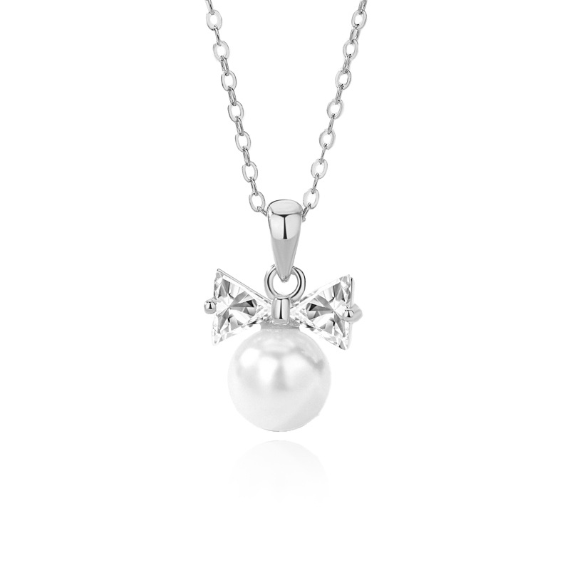 S925 collar de perlas de plata esterlina lazo collar de estilo de lujo ligero collar largo de alta gama lujo ligero nicho