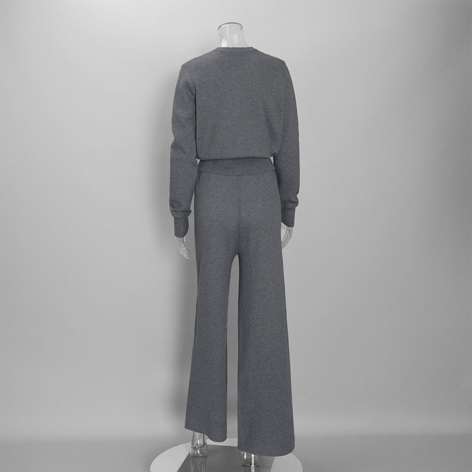 Bộ đầm dệt kim nữ gồm áo cardigan cài nút dáng ôm và quần ống đứng — Màu be, màu xám chi tiết 19