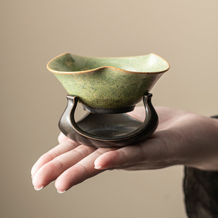 Kiln-Turned Retro Tea Leakage Tea Filter Integrated Household High-End Ceramic Tea Filter Chinese Kung Fu Tea Set Accessories Filter