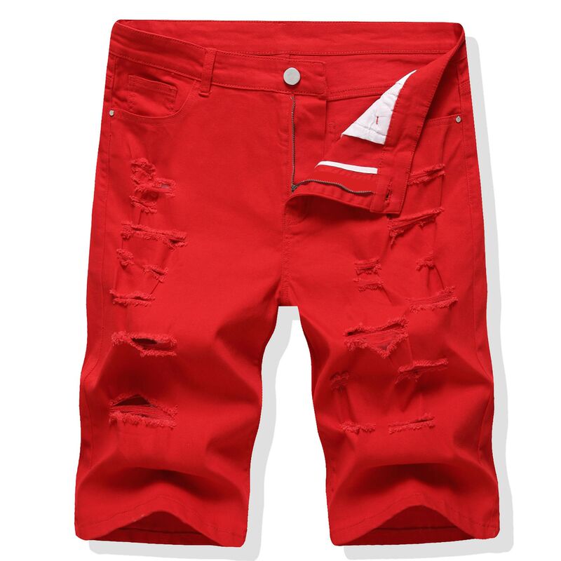 Cross-Border Exclusive Supply of Slightly Stretchy Red Jeans 2025 New Men's European and American Fashion Foreign Trade Amazon Men's Pants Five-Point Pants Trendy