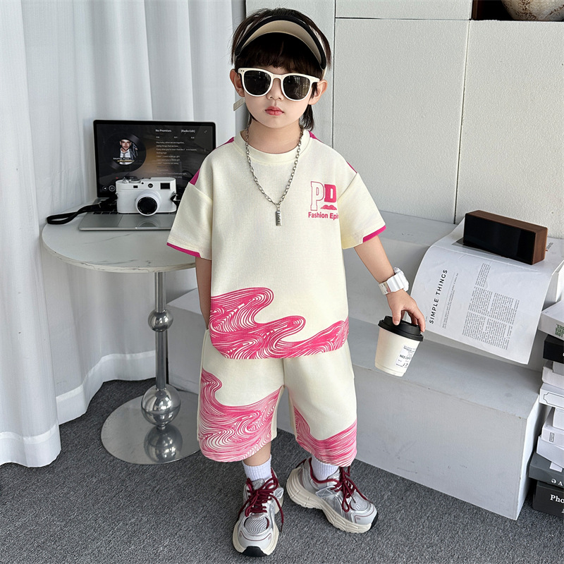 7344 traje de camiseta de manga corta para niños pantalones cortos guapos de verano para niños 2025 nueva ropa deportiva de media manga para bebés 3