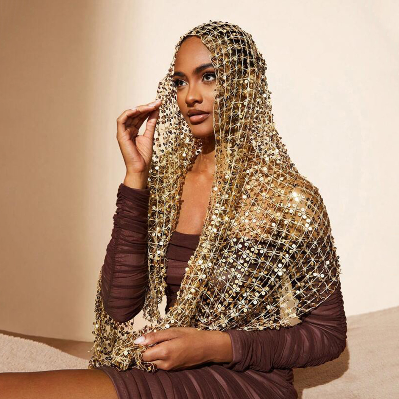 New Cross-Border Hot-Selling Sequin Tassel Versatile Long Scarf for Women, Fashionable European and American Style Decorative Hollow-Out Shawl Scarf