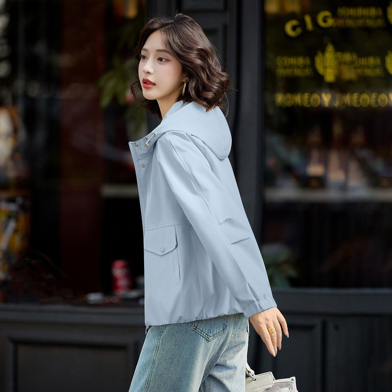 时尚短款外套女2025年春秋新款高级感休闲百搭小个子连帽夹克上衣|undefined