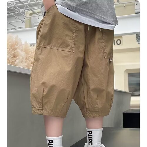 Children's Summer Thin 7/8 Length Pants Children's Korean Style Work Pants for Big Kids Loose and Comfortable Mid-Calf Outerwear