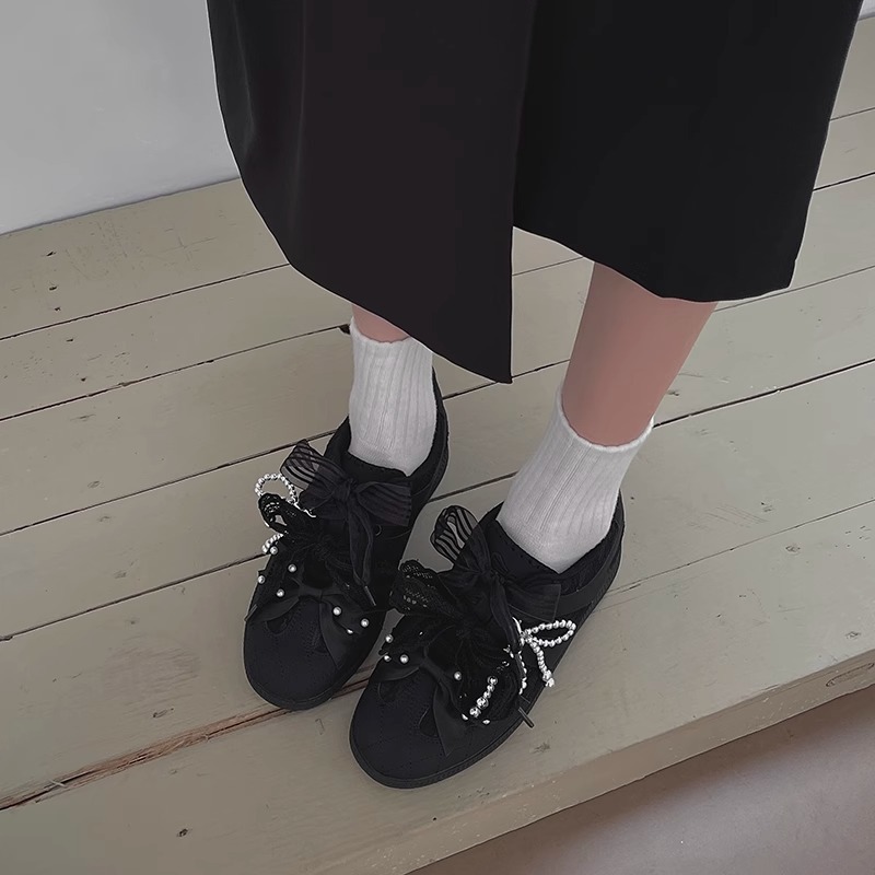 Leather retro GAT shoes platform with bow