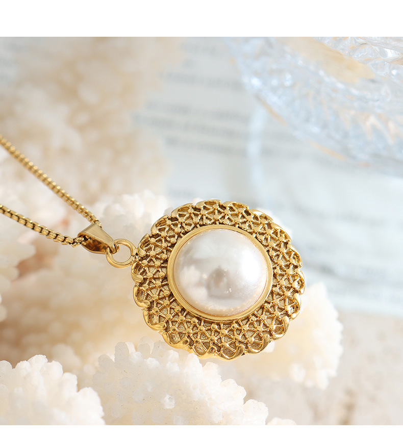 Fashion Flower Titanium Steel Plating Pearl Earrings Necklace