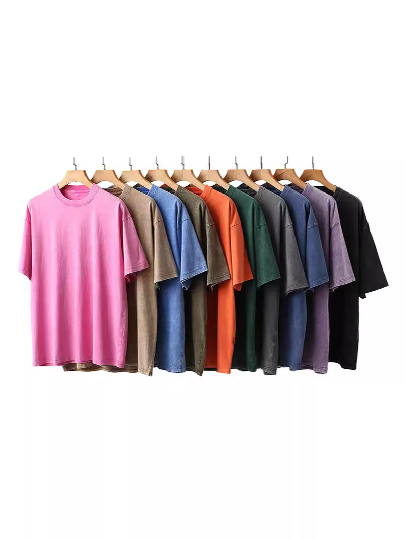 230g de algodón puro americano lavado camiseta apenada hombres y mujeres corto personalizado verano suelto ins marca de moda todo-Partido estilo de Hong Kong Hip Hop