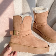 2025新款女神皮扣雪地靴两穿低帮女冬棉鞋靴子牛皮羊毛真皮毛一体
