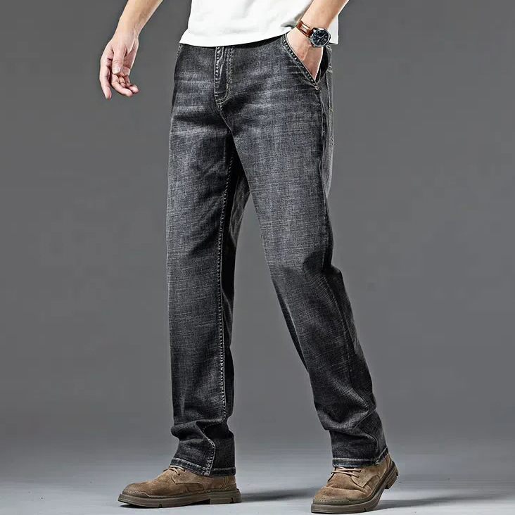 Summer thin stretch jeans men's fat plus size straight loose plus size fat guy wide feet long pants