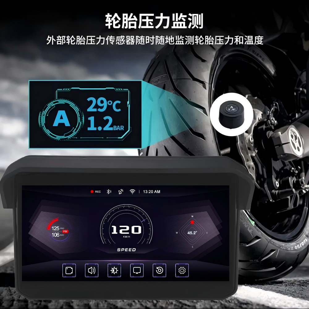 Motorcycle Driving Recorder Bsd Blind Spot Carplay Screen Projection Navigation Dual 2K Tire Pressure Detection Waterproof 5inch