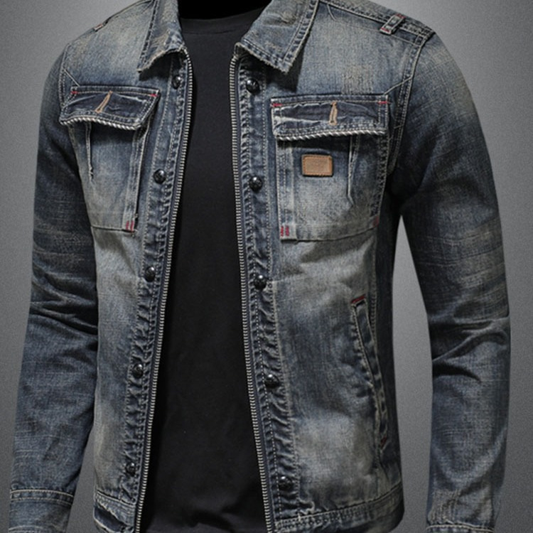 2025 New European and American Washed Old Retro Classic Denim Jacket Men's Street Handsome Jacket Fashionable Laps