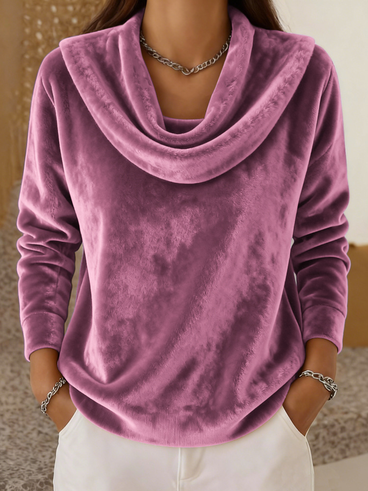 Casual Relaxed-fit Fashionable Solid-color Plush Long-sleeve Knit Top — product photo 11