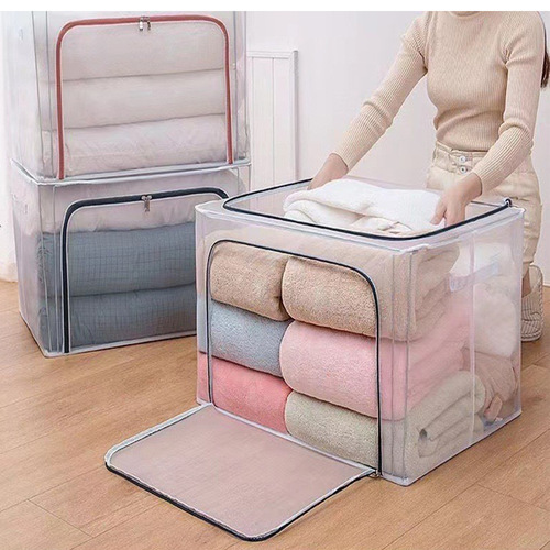 New transparent storage box foldable large-capacity steel frame storage box waterproof and moisture-proof clothes and quilt storage bag