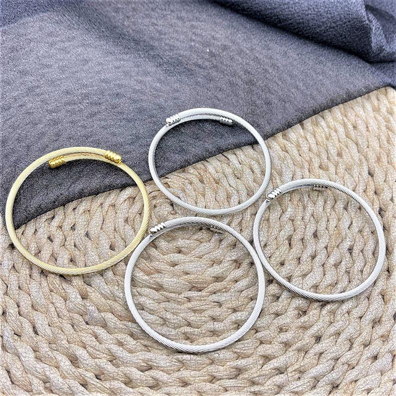 Europe and the United States cross-border 304 stainless steel twist line bracelet DIY open beaded 14K gold hand ring titanium steel jewelry wholesale