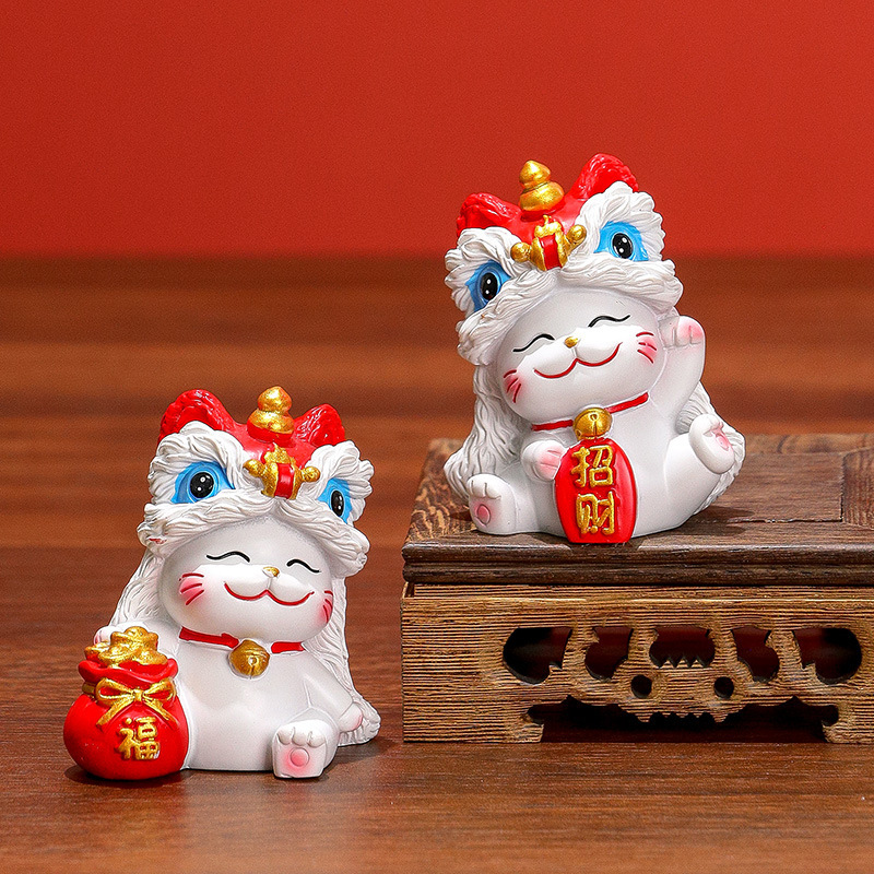 国潮醒狮招财猫玄关家居摆件可爱小猫桌面装饰品乔迁新居开业礼品|undefined