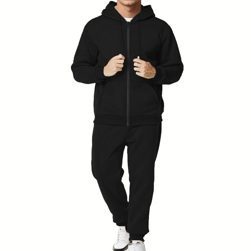 Transfronterizo Amazon nuevo chaqueta hombre otoño invierno pantalones casuales de dos piezas con cremallera encapuchada de color sólido Cardigan para hombres