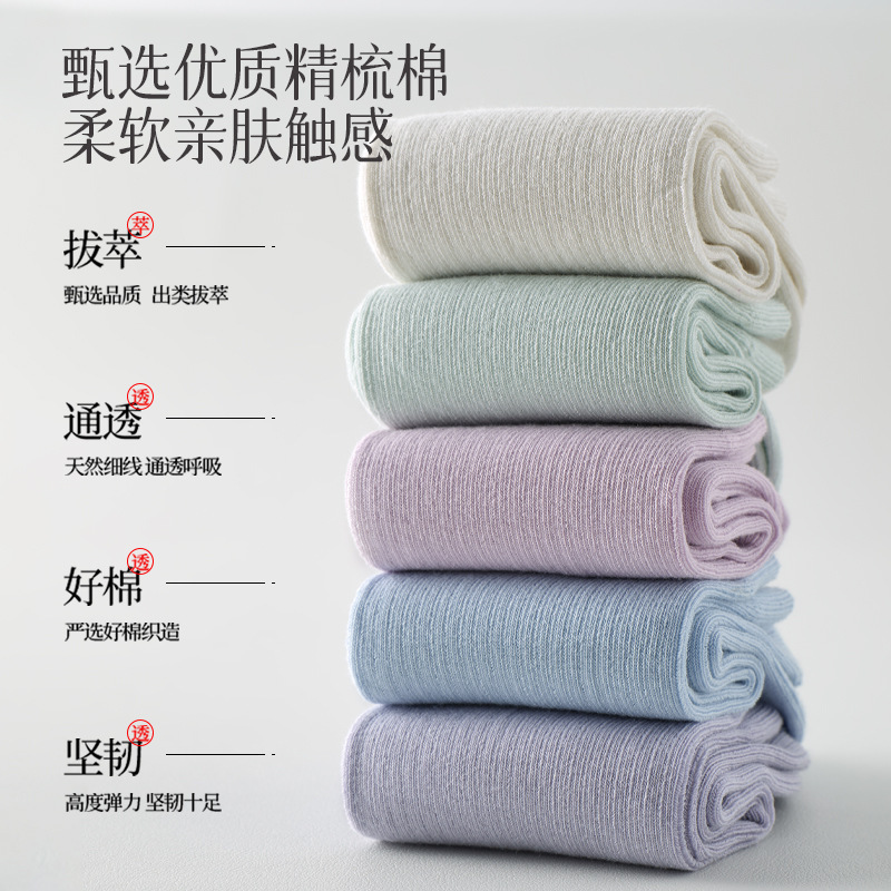 【百棉抗菌】袜子女夏薄款纯棉中筒袜竖条防臭女袜抗起球无骨棉袜|undefined