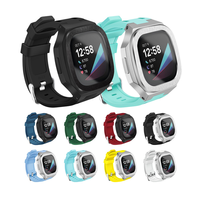 Hualimei Metal Modified Case for Fitbit Versa 3 Smart Watch Case Fitbit Sense Universal