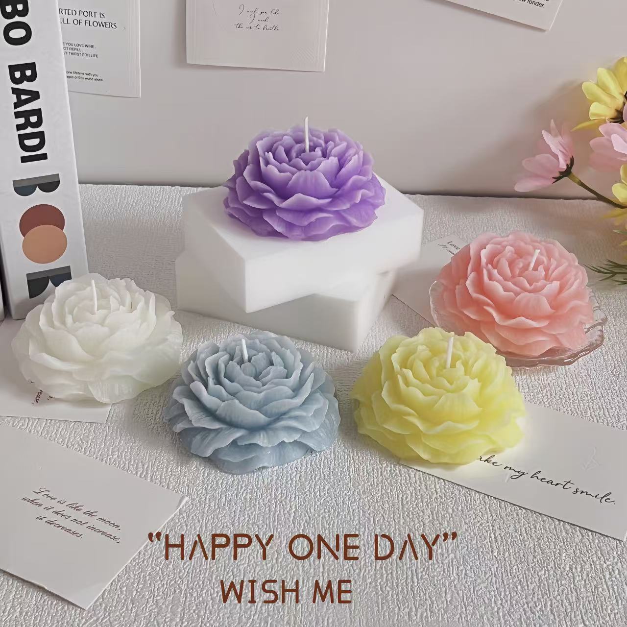 Flores de peonía, velas de aromaterapia, recuerdos de fragancias, flores artificiales, cosas buenas, adornos de regalo de velas de modelado creativo
