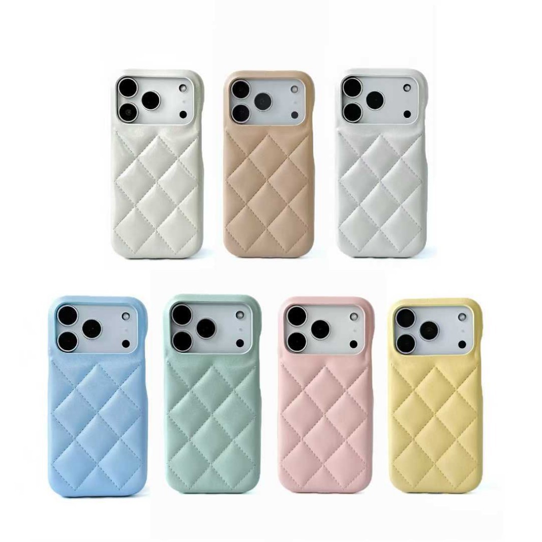 Casual Macaron Quilted Mobile Phone Case Suitable for iPhone 17 Promax Protective Cover Apple 16 Leather Texture 14 Case for Women