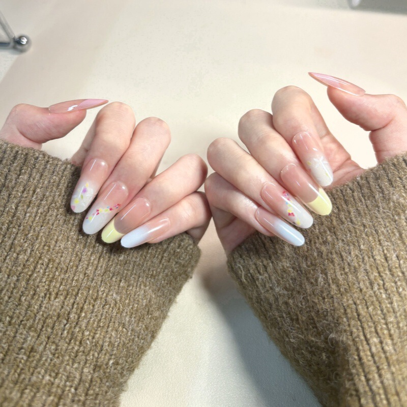 [French Small Floral] Handmade Manicure, Wearable Nails, Versatile, High-End, Whitening, Gentle, Oil Painting Elegant, Monet Sweet