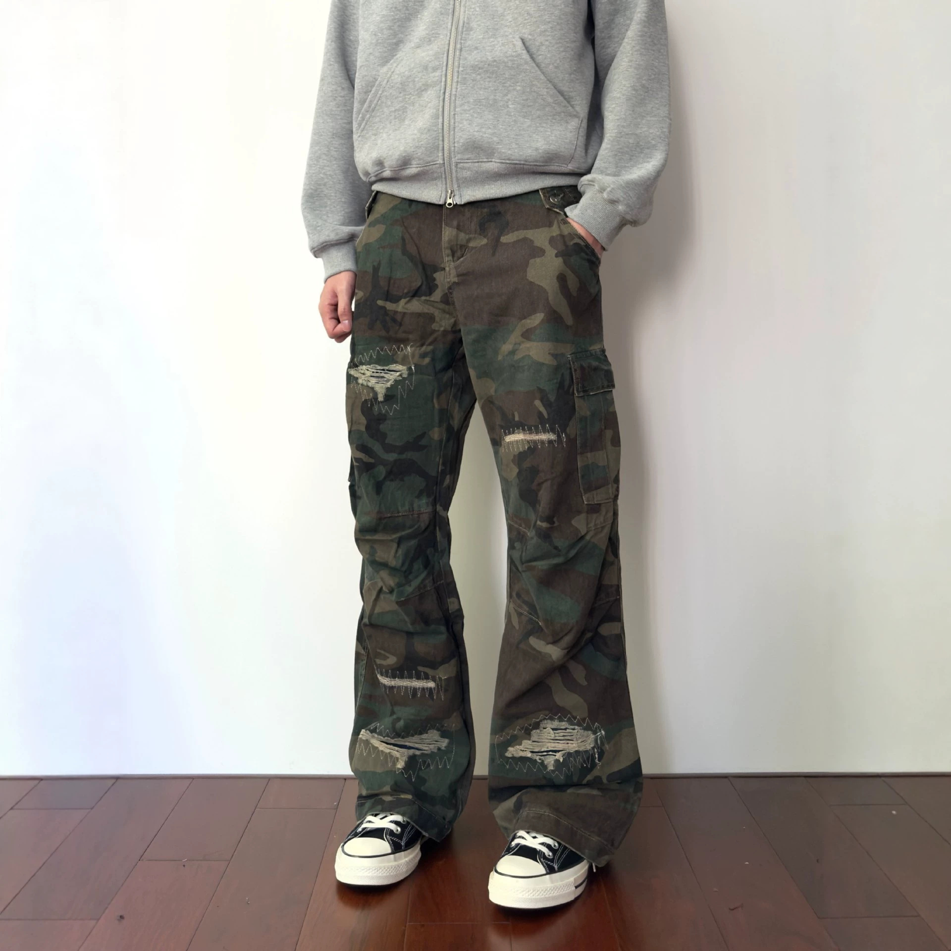 Vintage Cargo Hose Herren Im Militär Stil Mit Taschen Und Patchwork_voghion.com