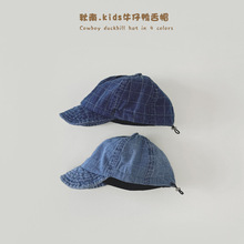 秋南 宝宝帽子春秋2026新款ins时尚百搭遮阳格子牛仔帽儿童鸭舌帽