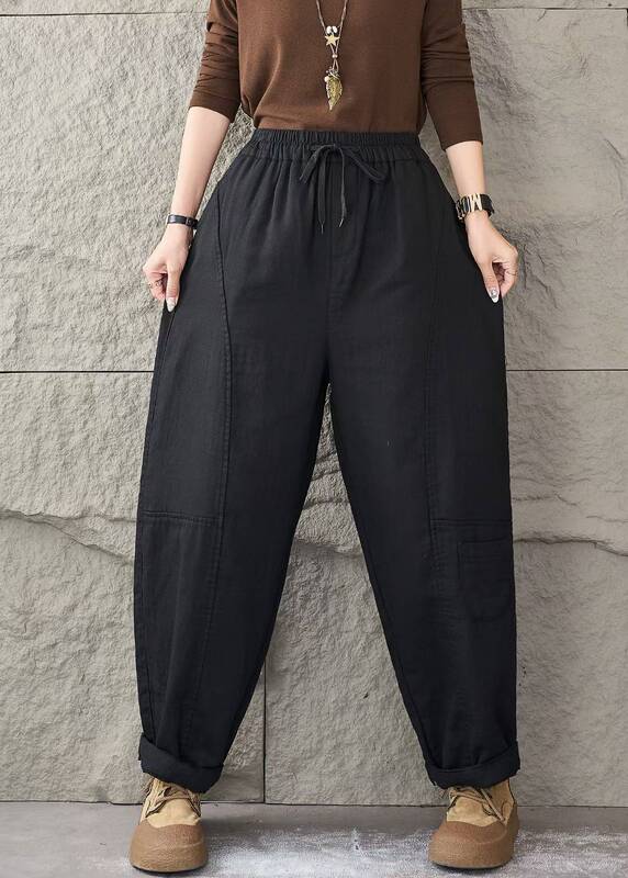 2025秋季新款双砂棉裤子复古大码文艺哈伦纯色宽松休闲裤女哈伦裤|undefined